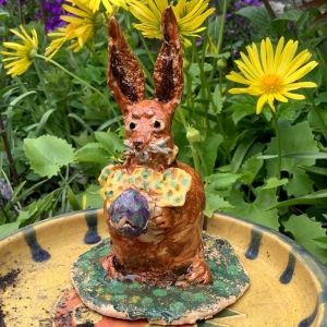 pottery rabbit made by child on a pottery clay modelling lesson at eastnor pottery