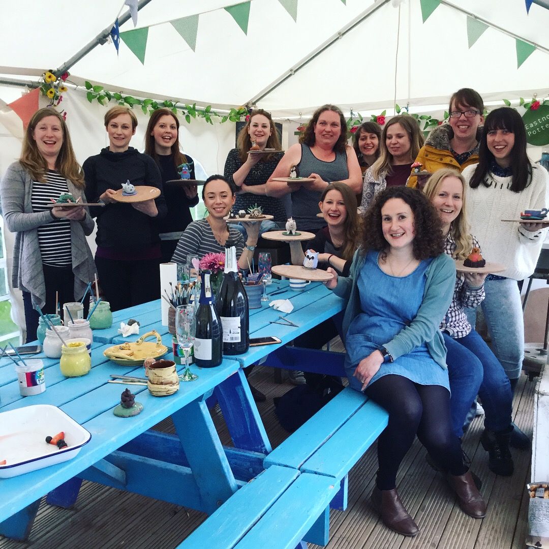 hen party weekend in the potting tent at eastnor pottery