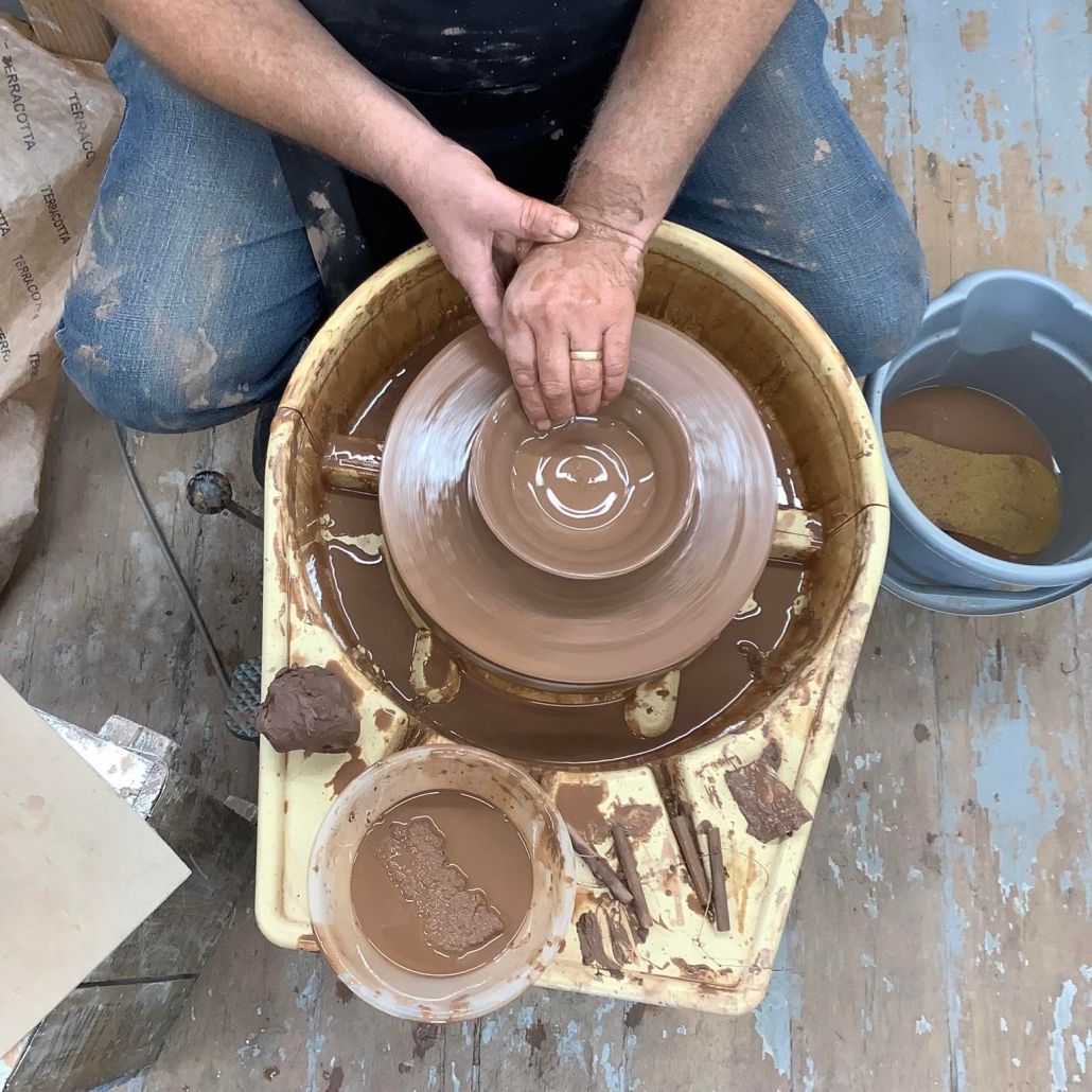 terracotta bowl made on the potter's wheel at eastnor pottery herefordshire