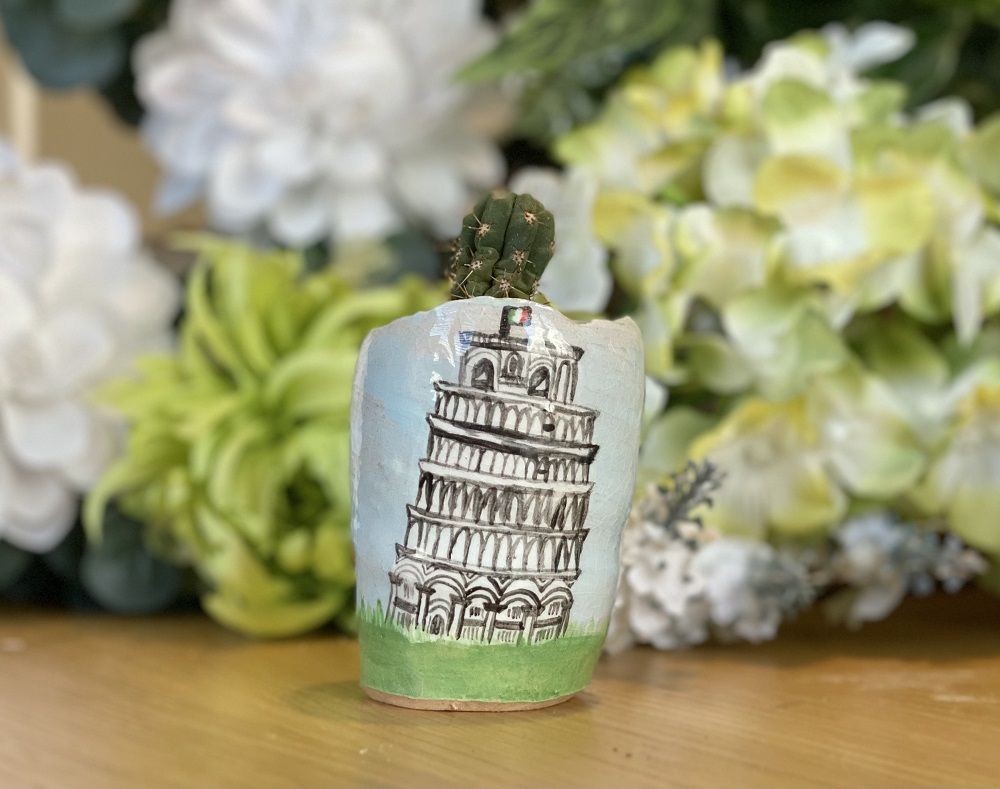 leaning tower of pisa pot painted