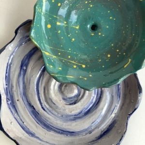 swirley iregular hand made pottery by pottery course participants