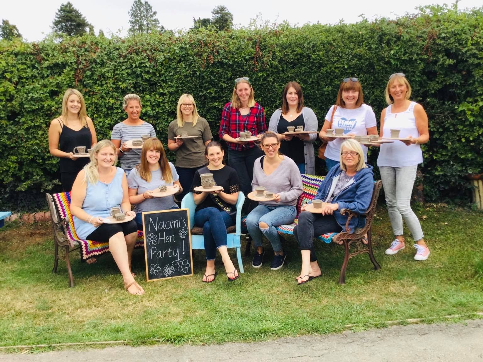 hen party group in the garden at eastnor pottery herefordshire