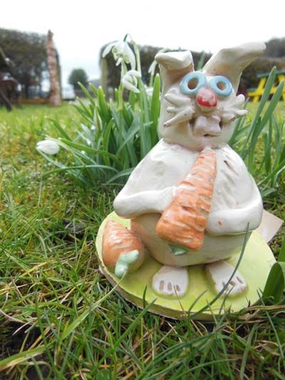 fired and glazed rabbit made from clay