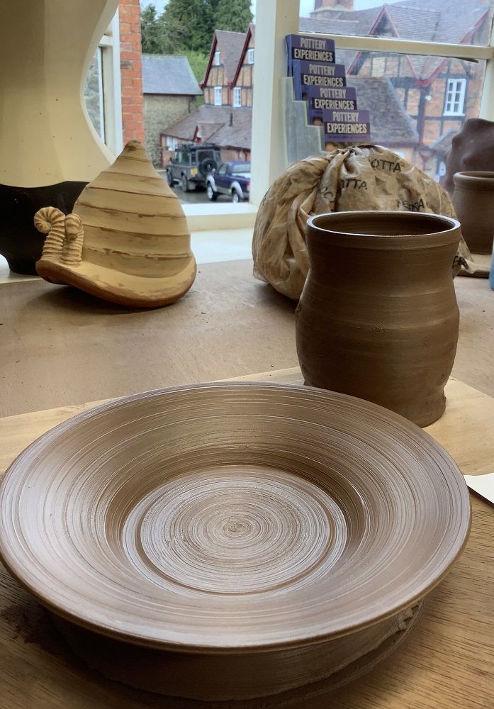 pot and plate thrown on pottery weekend course