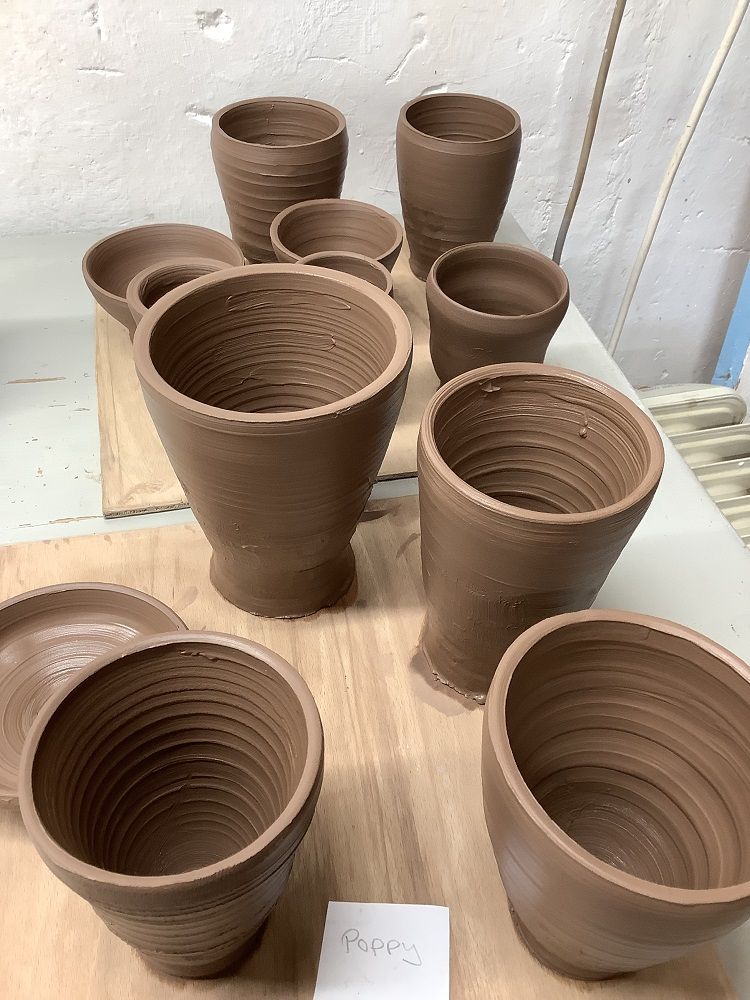 a selection pots thrown on weekend pottery course